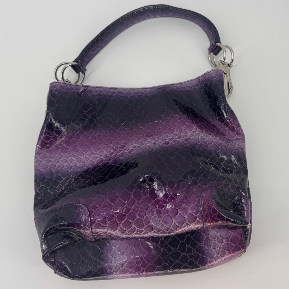 Vitalio Vera Purple Ombre Croc Embossed Patent Hobo Bag Large Silver Hardware
